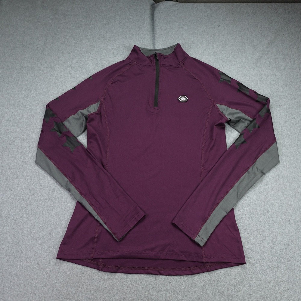 QHP Pullover Womens 40 Burgundy Star Print 1/4 Zip Cross Equestrian Baselayer